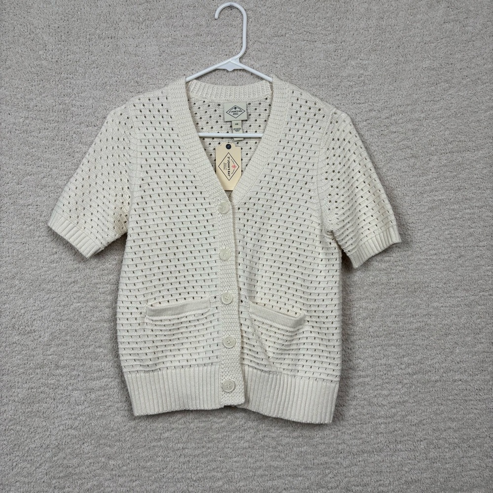 St.‎ John's Bay Cardigan Sweater XS Beige Short-Sleeve Open-Knit Womens